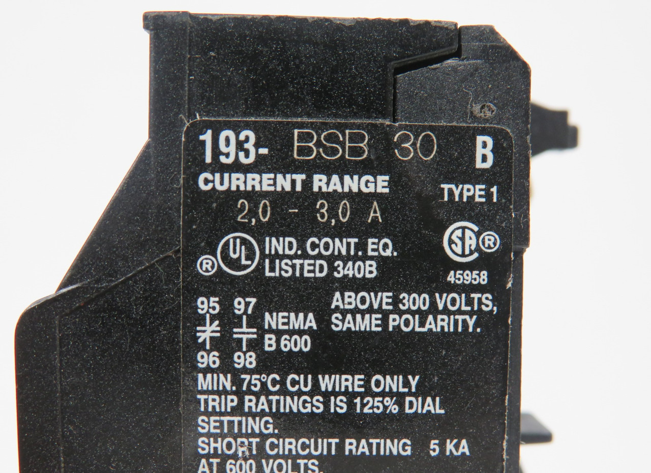 Allen-Bradley 193-BSB30 Series B Bi-Metallic Overload Relay 2.0-3.0A USED