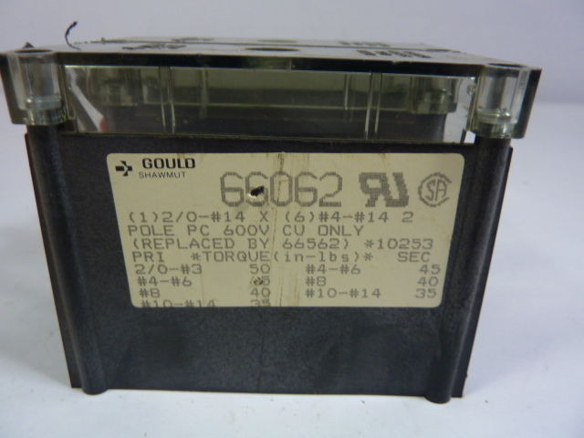 Gould Shawmut 66062 Power Distribution Block 600V 2-Pole USED
