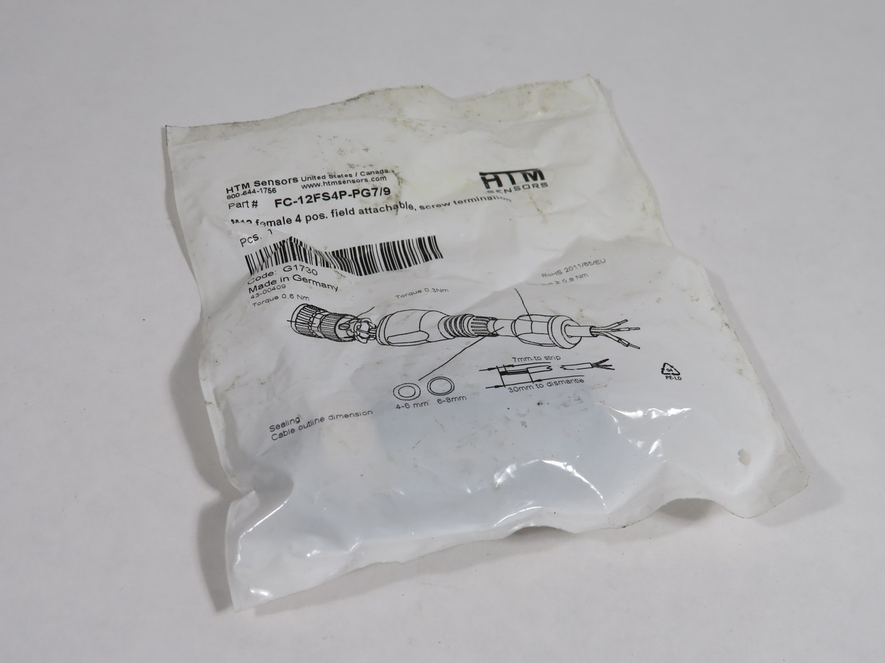 HTM FC-12FS4P-PG7/9 Field Connector M12 Female 4-Position NWB