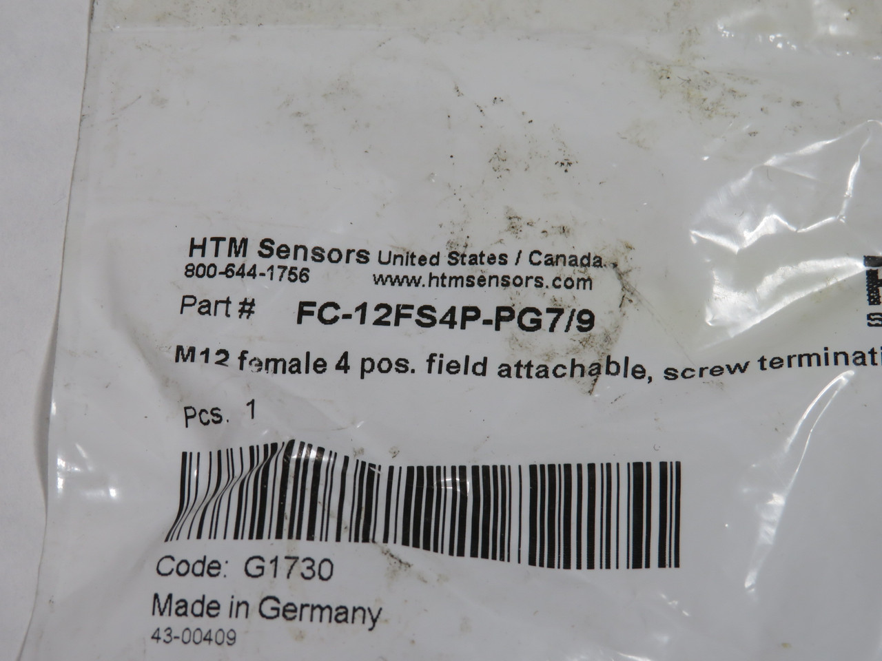 HTM FC-12FS4P-PG7/9 Field Connector M12 Female 4-Position NWB