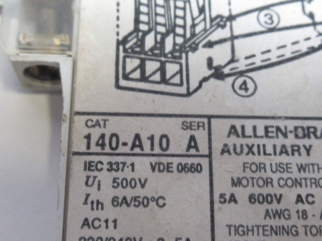 Allen-Bradley 140-A10 Series A Auxiliary Switch 500V 6A 1NO USED
