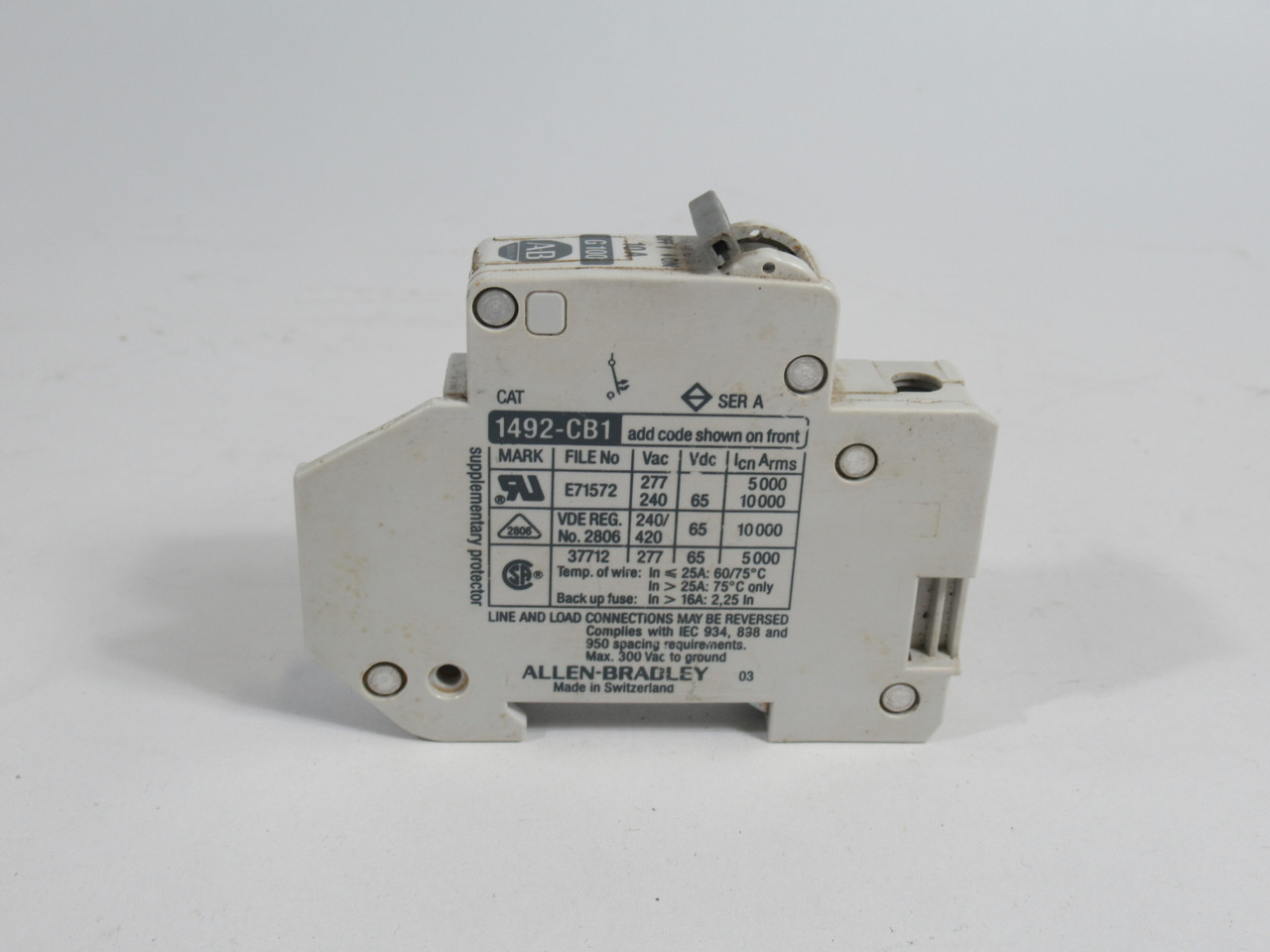 Allen-Bradley 1492-CB1-G100 Series A Circuit Breaker 10A USED