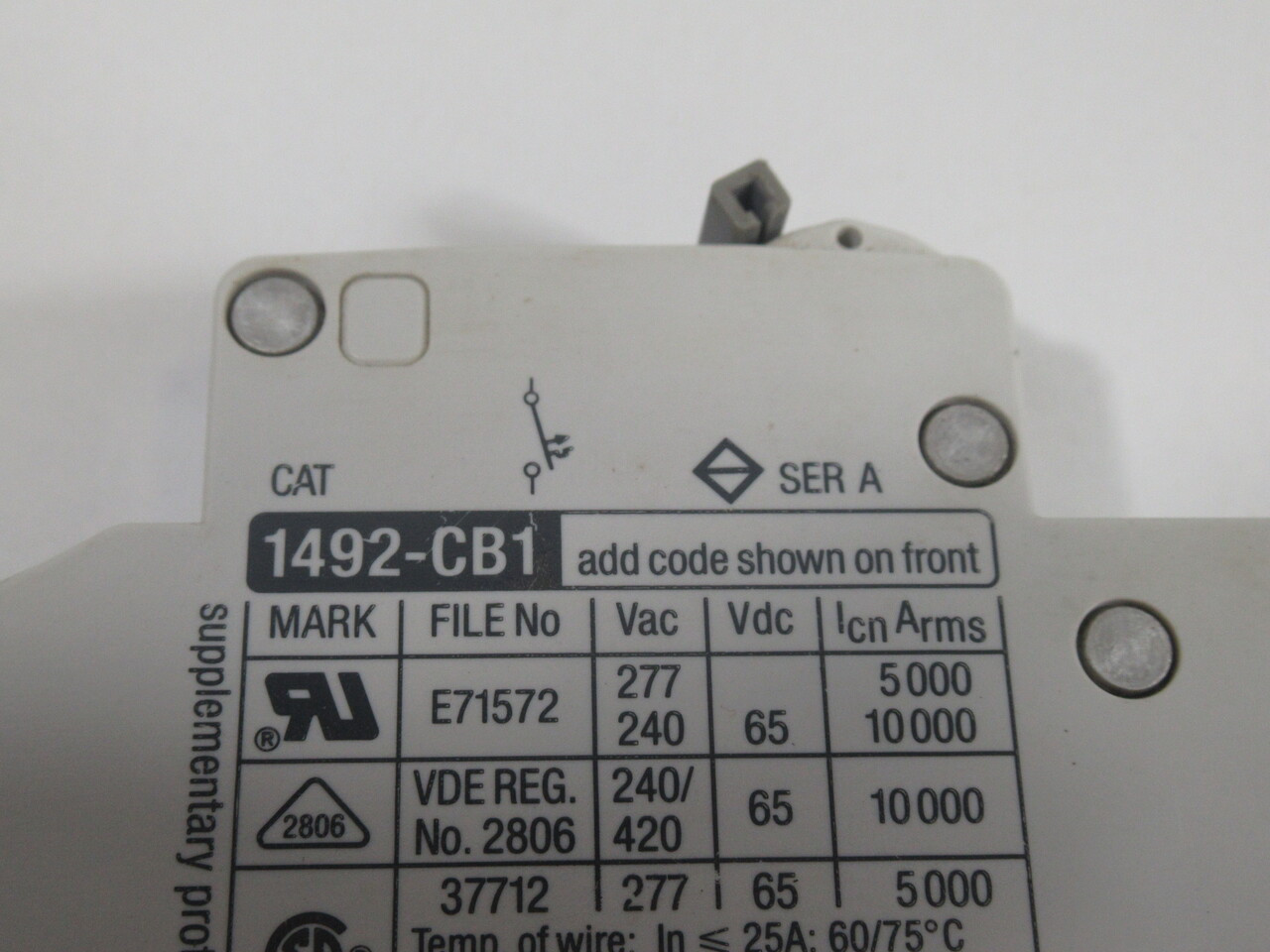 Allen-Bradley 1492-CB1-G200 Series A Circuit Breaker 20A 277VAC USED