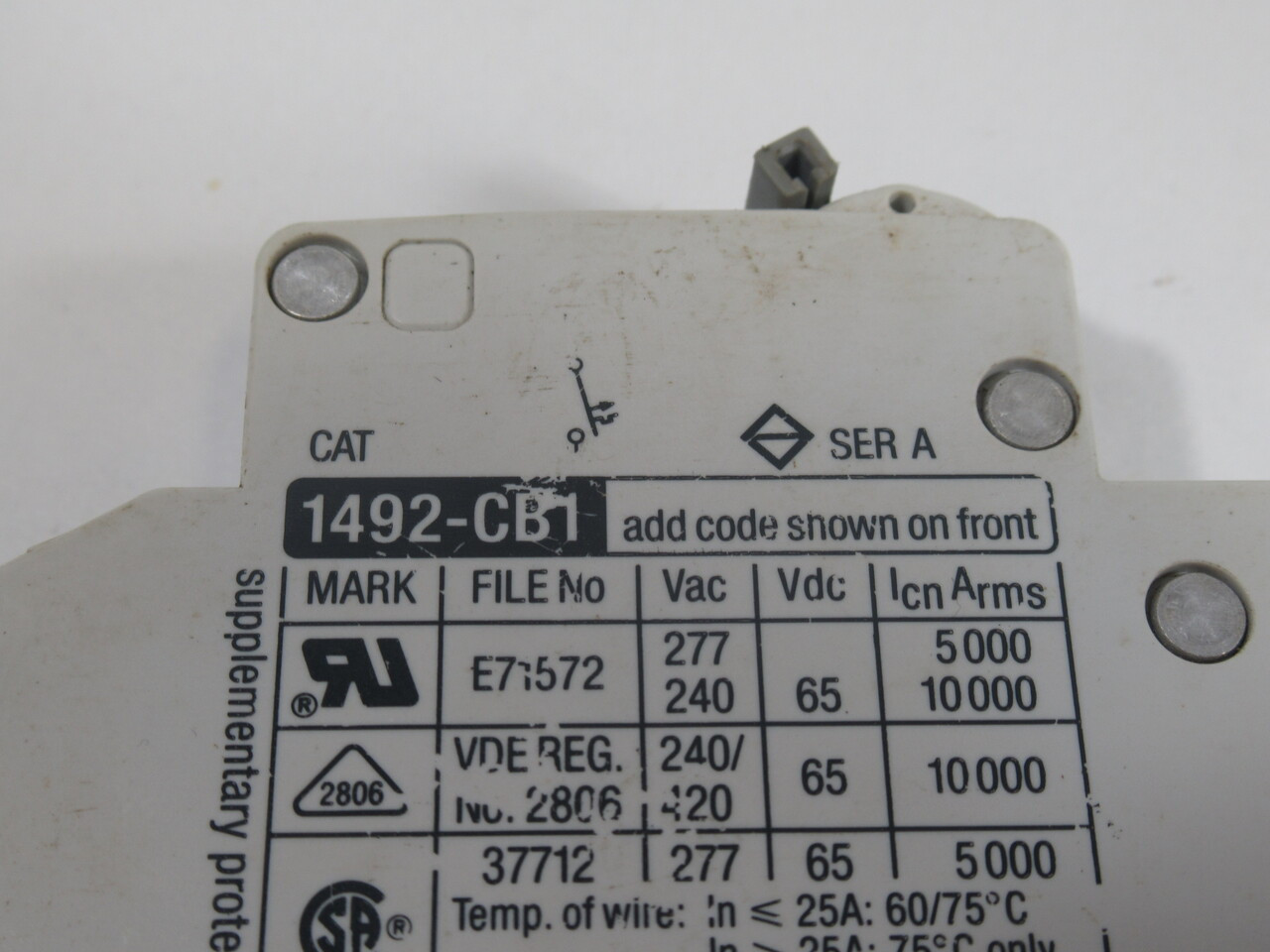 Allen-Bradley 1492-CB1-G060 Series A Circuit Breaker 6A 277VAC USED