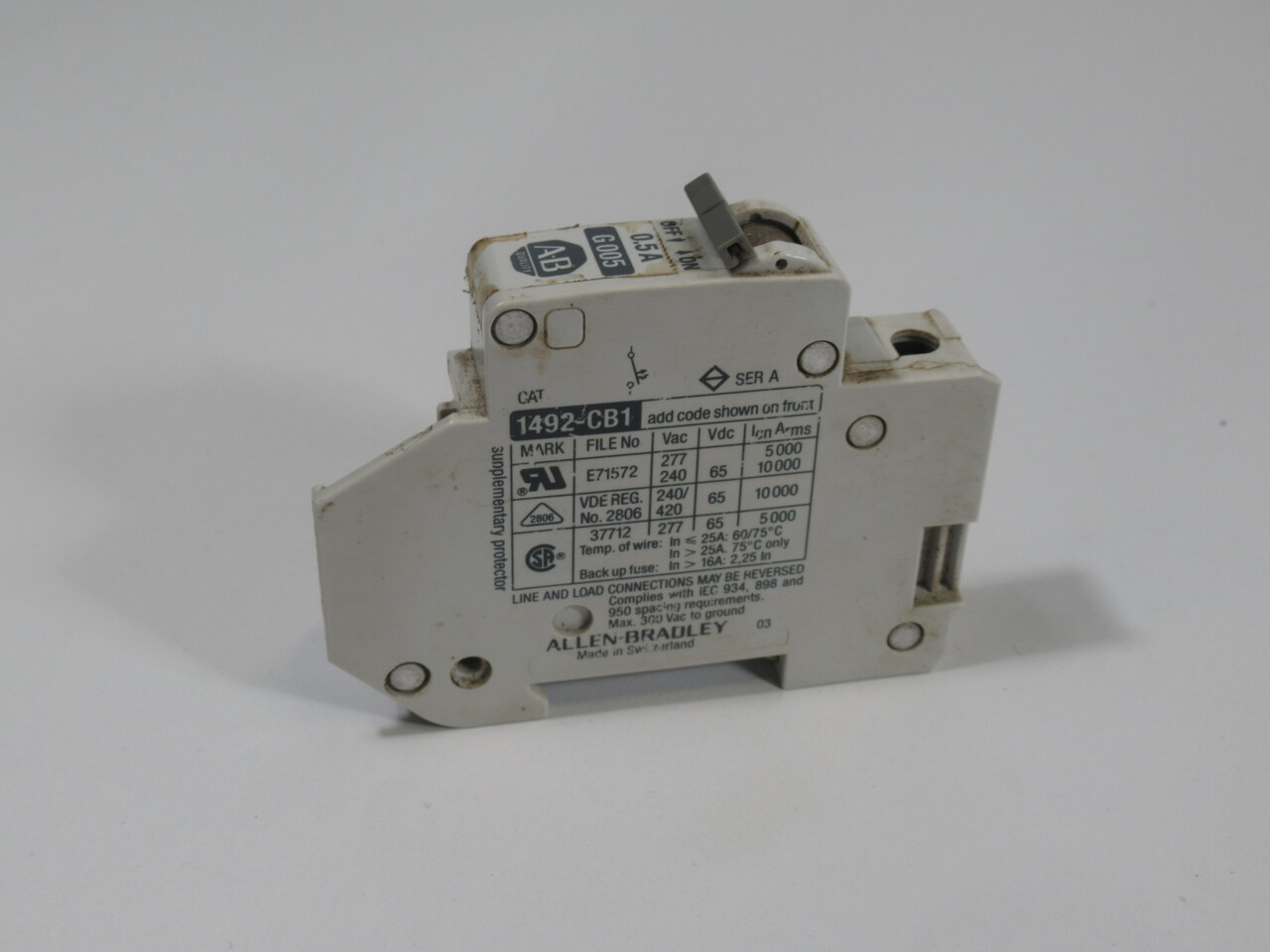 Allen-Bradley 1492-CB1-G005 Series A Circuit Breaker 0.5A 277VAC USED