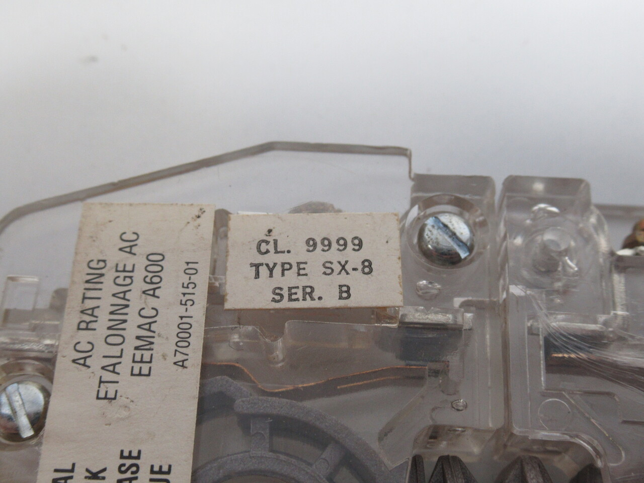 Square D 9999-SX8 Auxiliary Contact Kit Series B 1NO/1NC 600V 6A CLEAR USED