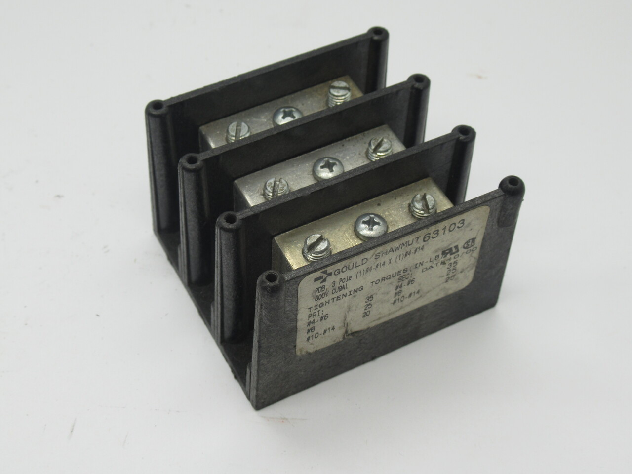 Gould Shawmut 63103 Fuse Distribution Block 3-Pole 600V USED