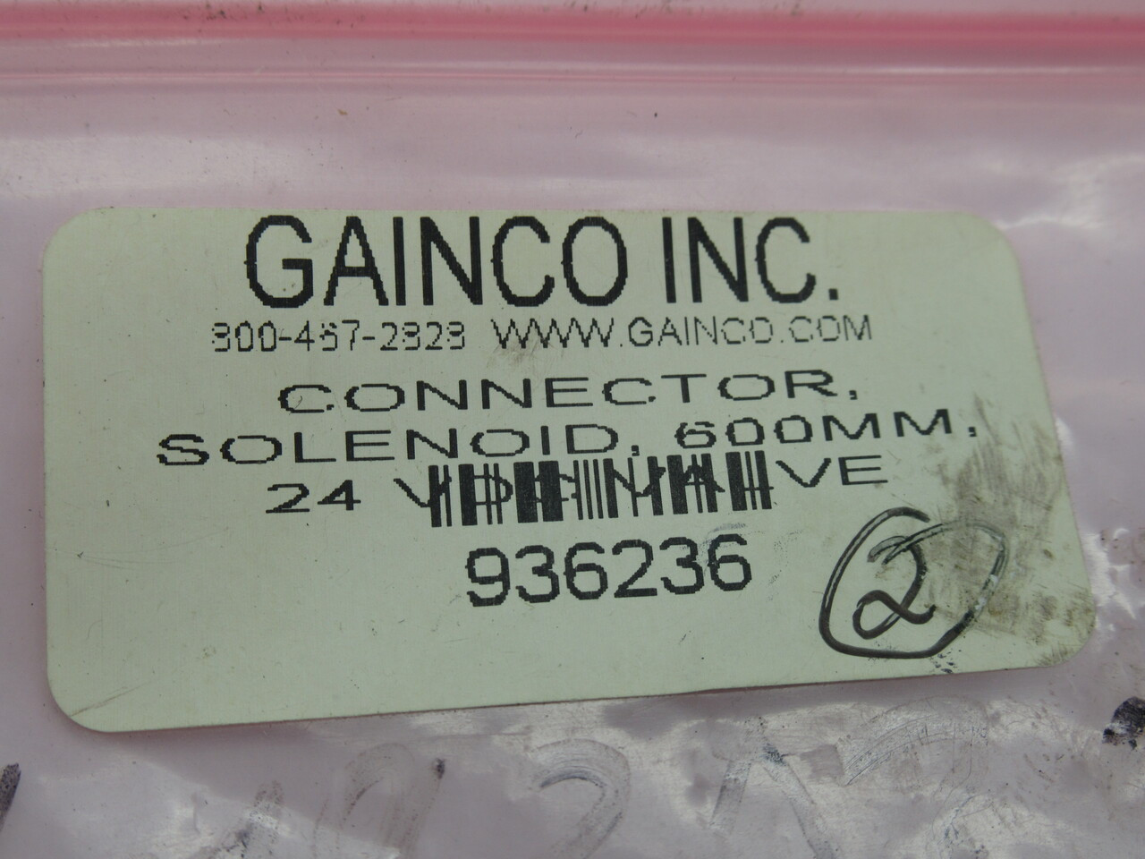 Gainco Inc 936236 Solenoid Connector 600mm 24VDC NOP
