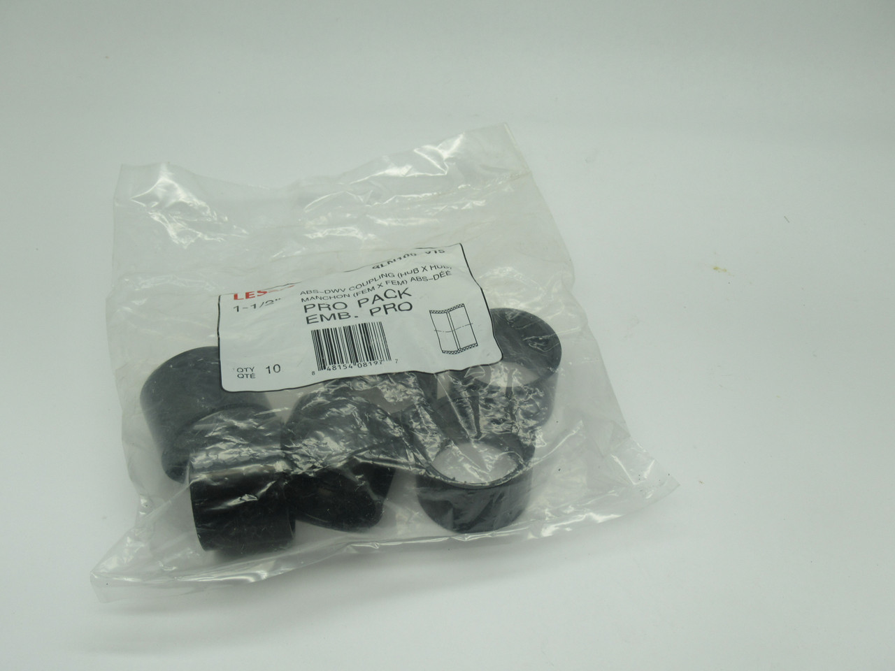 Lesso LN100-015 ABS-DWV Coupling Hub x Hub 1-1/2" *Lot of 6/Damaged Bag* NWB