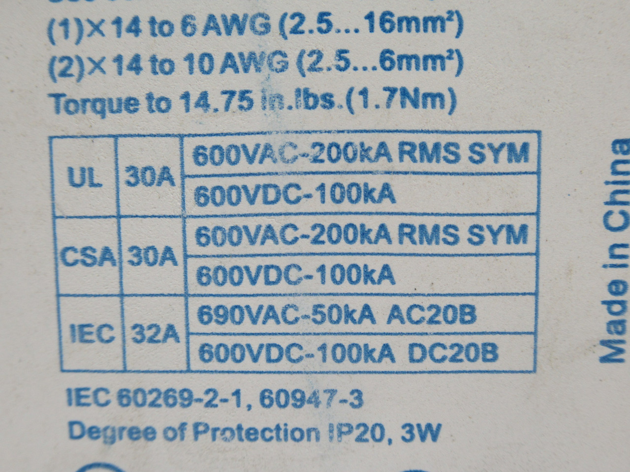Ferraz Shawmut USM1I Fuse Holder 30A 600VAC/DC 1-Pole USED