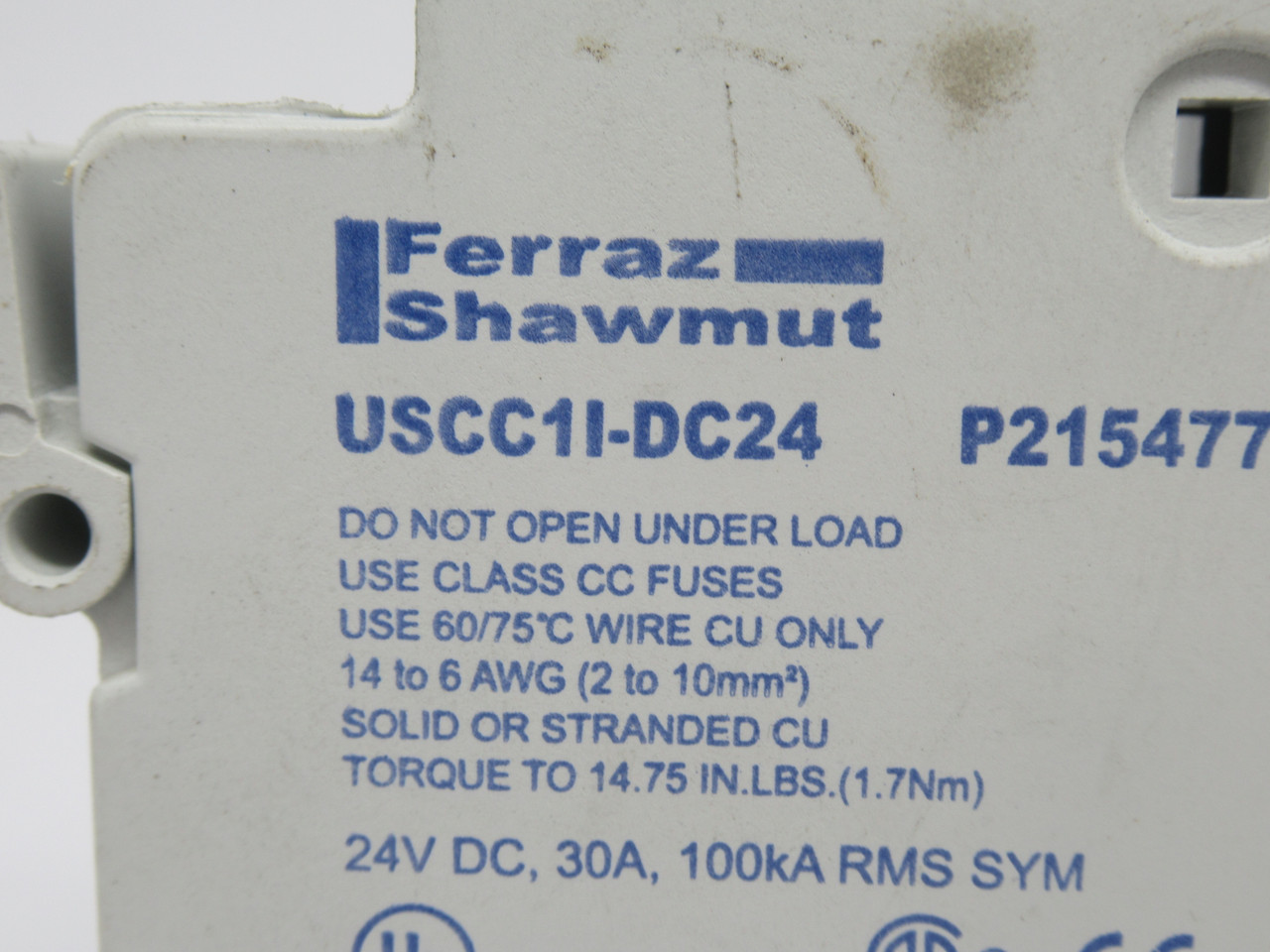 Ferraz Shawmut USCC1I-DC24 Fuse Holder 30A 24VDC 1-Pole 14-6AWG 2-10mm2 USED