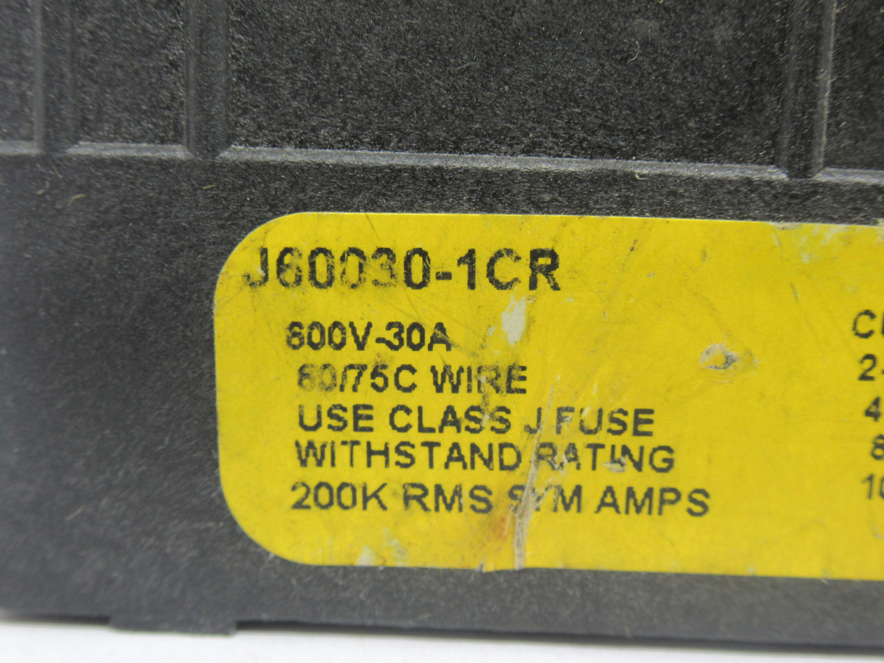 Bussmann J60030-1CR Class J Fuse Holder 30A 600V 3-Pole USED
