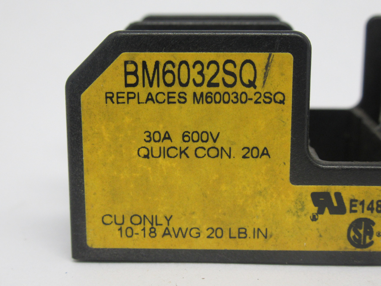 Cooper Bussmann BM6032SQ Fuse Holder 30A 600V 2-Pole 10-18AWG USED