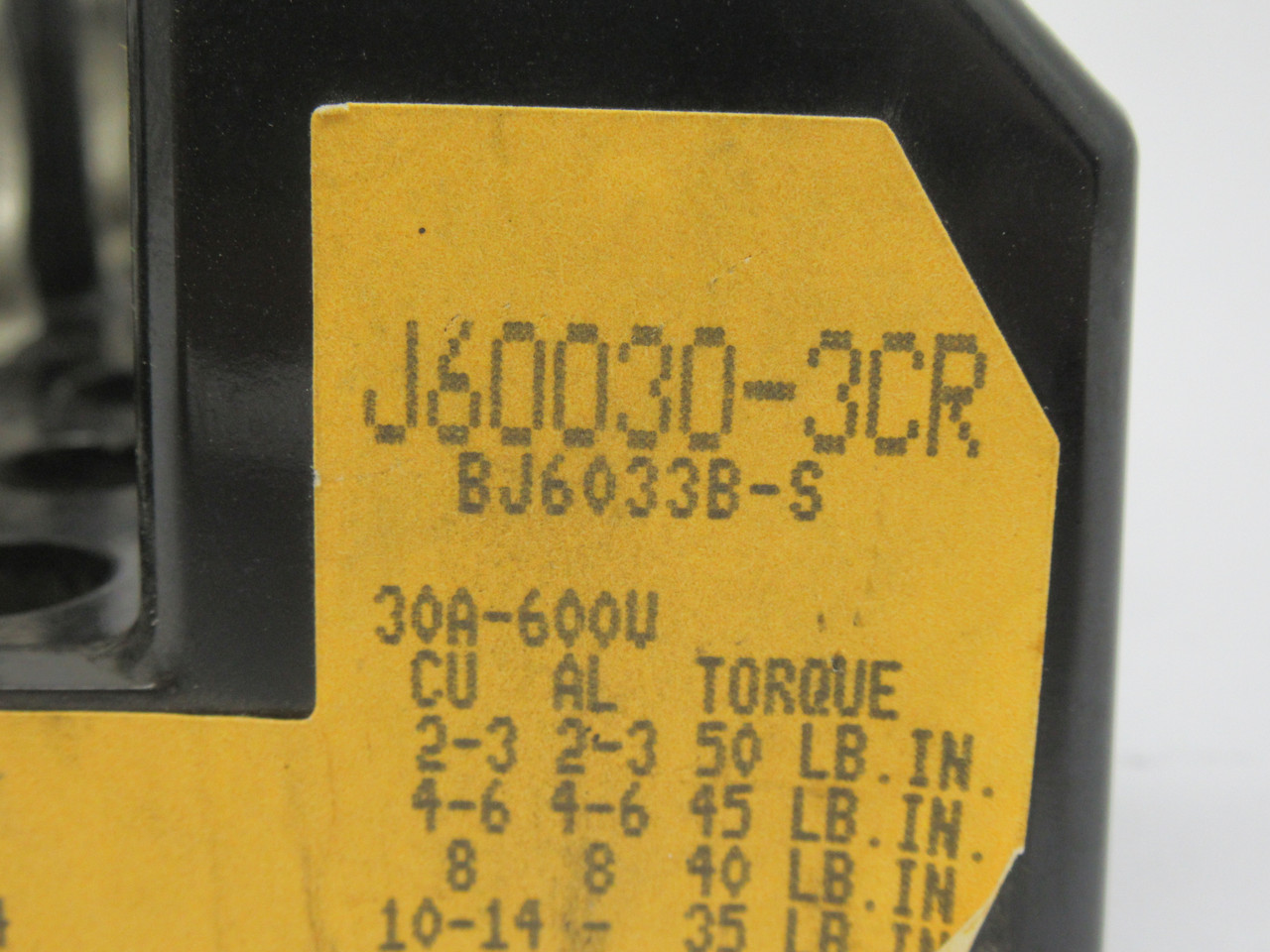 Cooper Bussmann J60030-3CR Fuse Holder 30A 600V 3-Pole *MISSING SCREW* USED