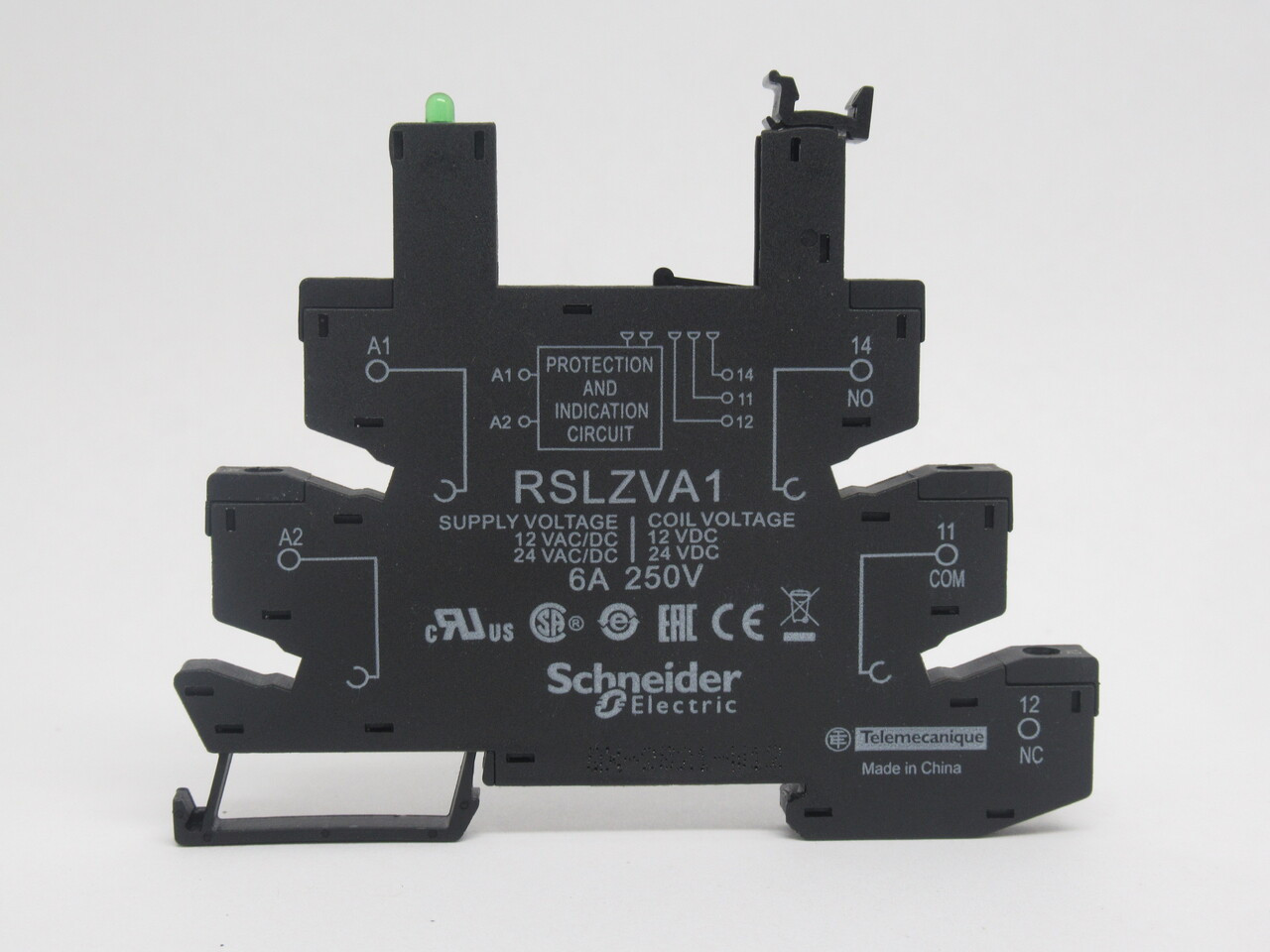 Schneider Electric RSLZVA1 Relay Socket w/ LED 12-24VDC Coil 6A@250V USED