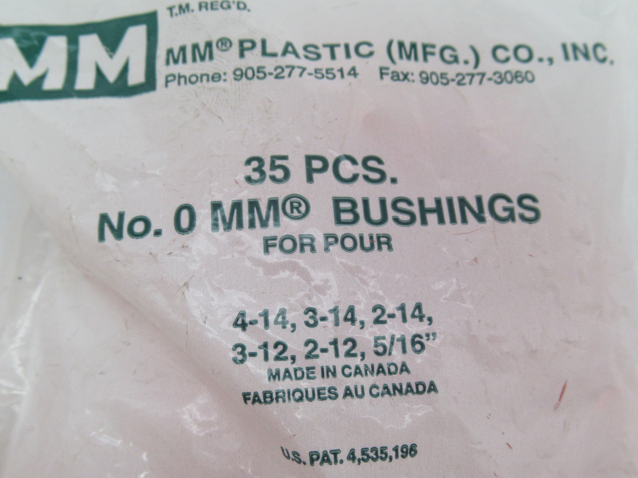 MM Plastic No.0 Cable Bushings for 4-14,3-14,2-14,3-12,2-12,5/16" *35-Pack* NWB