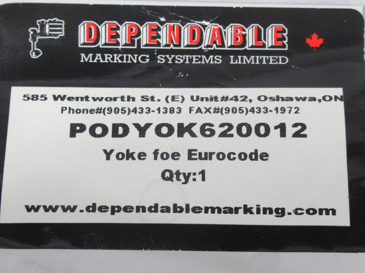 Dependable Marking Systems PODYOK620012 Yoke for Eurocode Stamp Printer 2" L NWB