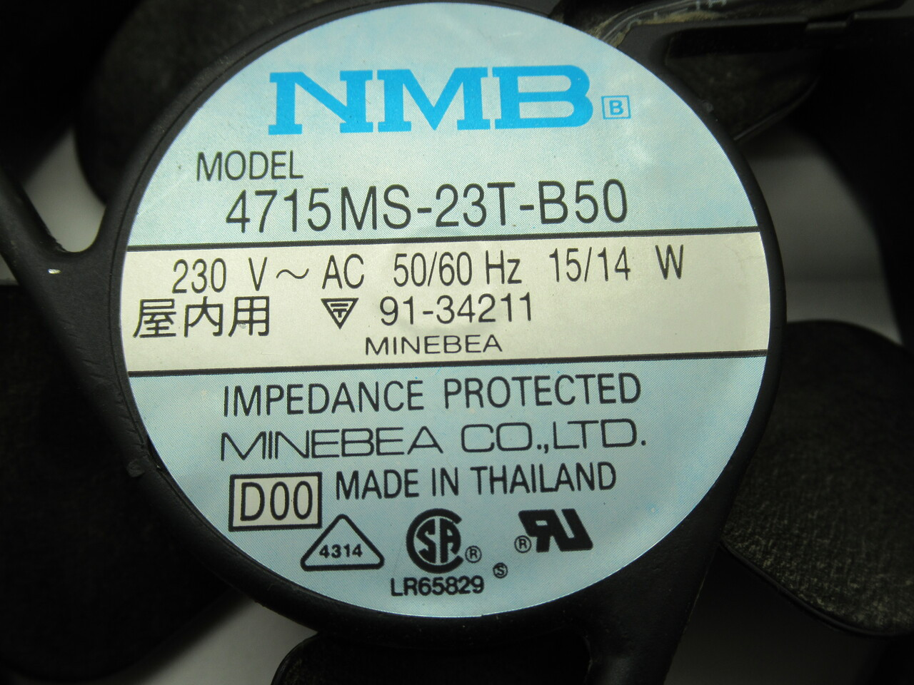 NMB 4715MS-23T-B50 AC Axial Fan w/ Mount 230VAC 50/60Hz 15/14W USED