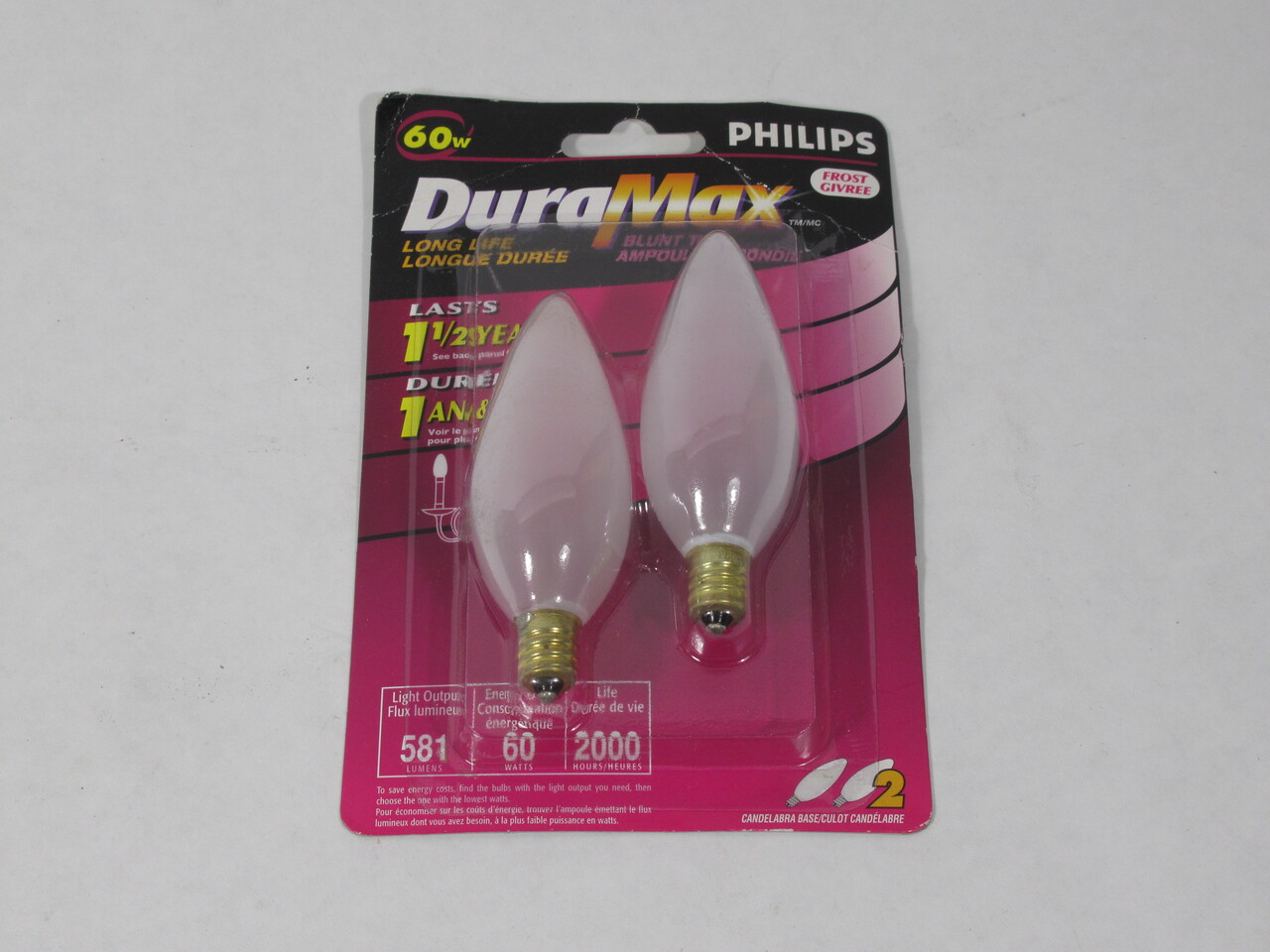 Philips BC60CTF/D/LL Duramax Long Life Blunt Tip Bulb 120V 60W *2-Pack* NEW
