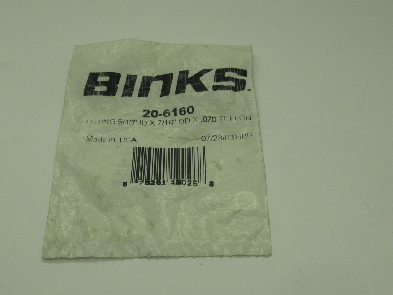 Binks 20-6160 O-Ring 5/16" ID x 7/16" OD x 0.70 Teflon NWB