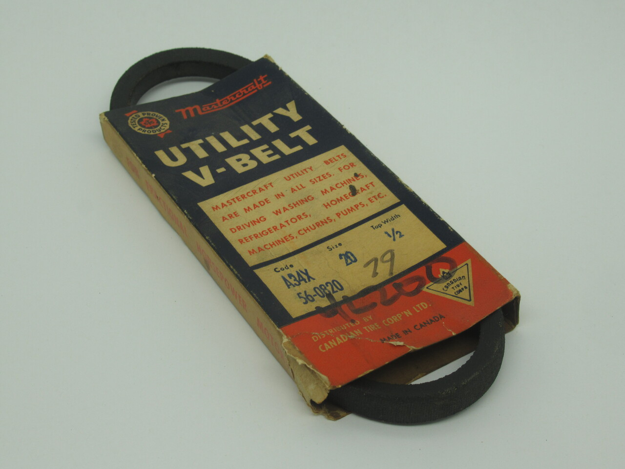 Mastercraft 56-0820 Utility V-Belt 20" L x 0.5" W *DAMAGED PACKAGE* NEW