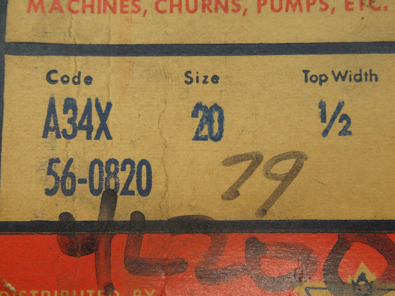 Mastercraft 56-0820 Utility V-Belt 20" L x 0.5" W *DAMAGED PACKAGE* NEW