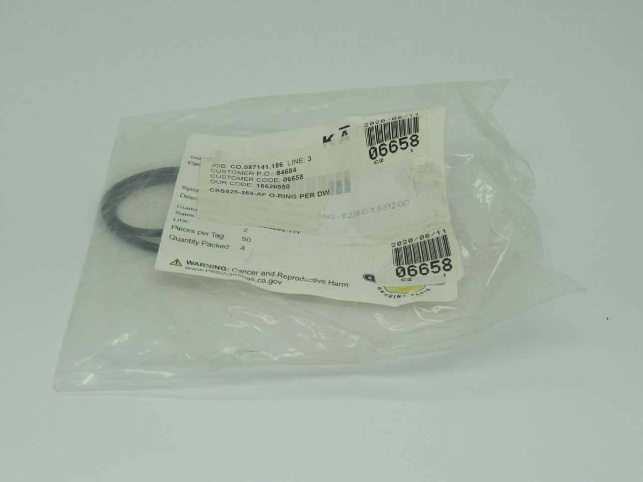 Kadant Johnson CSS825-259-AF O-Ring 6.234" ID 6.512" OD *RIPPED BAG* NWB