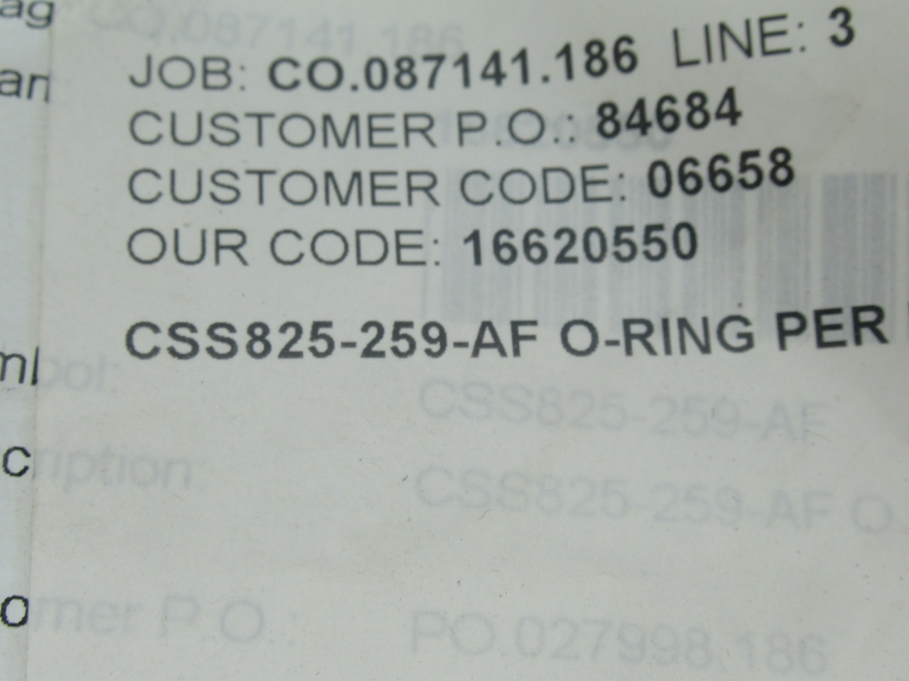 Kadant Johnson CSS825-259-AF O-Ring 6.234" ID 6.512" OD *RIPPED BAG* NWB