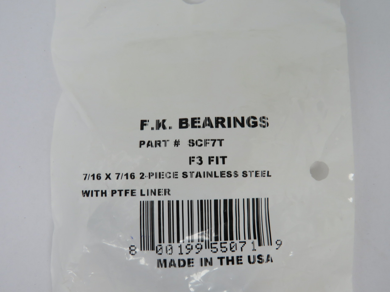 F.K Bearings SCF7T 7/16 x 7/16 2 Piece Stainless Spherical Rod End Bearing NWB