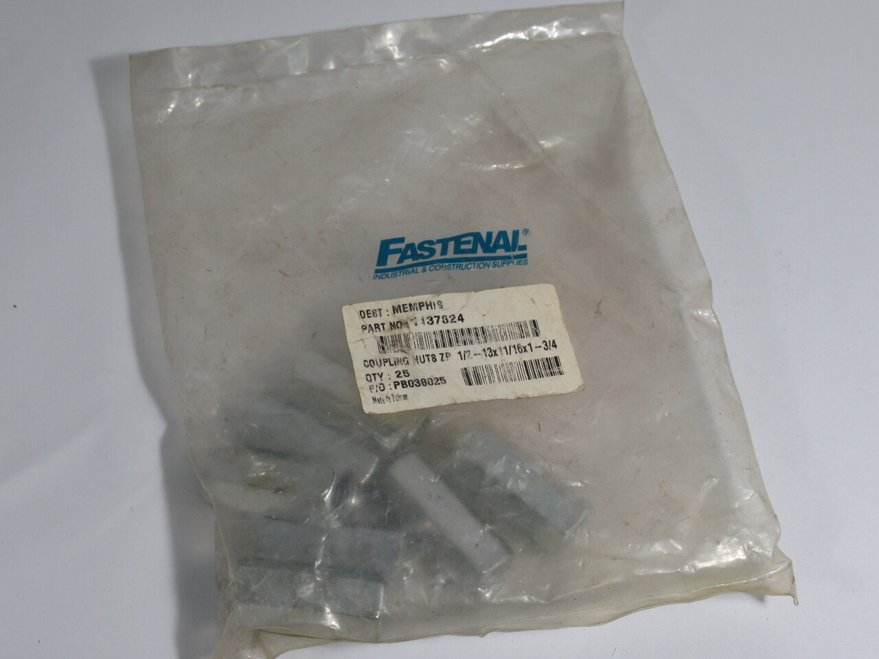 Fastenal 1137824 Coupling Nut 1/2-13x1-3/4 Lot of 7 Damaged Bag Shelf Wear NWB