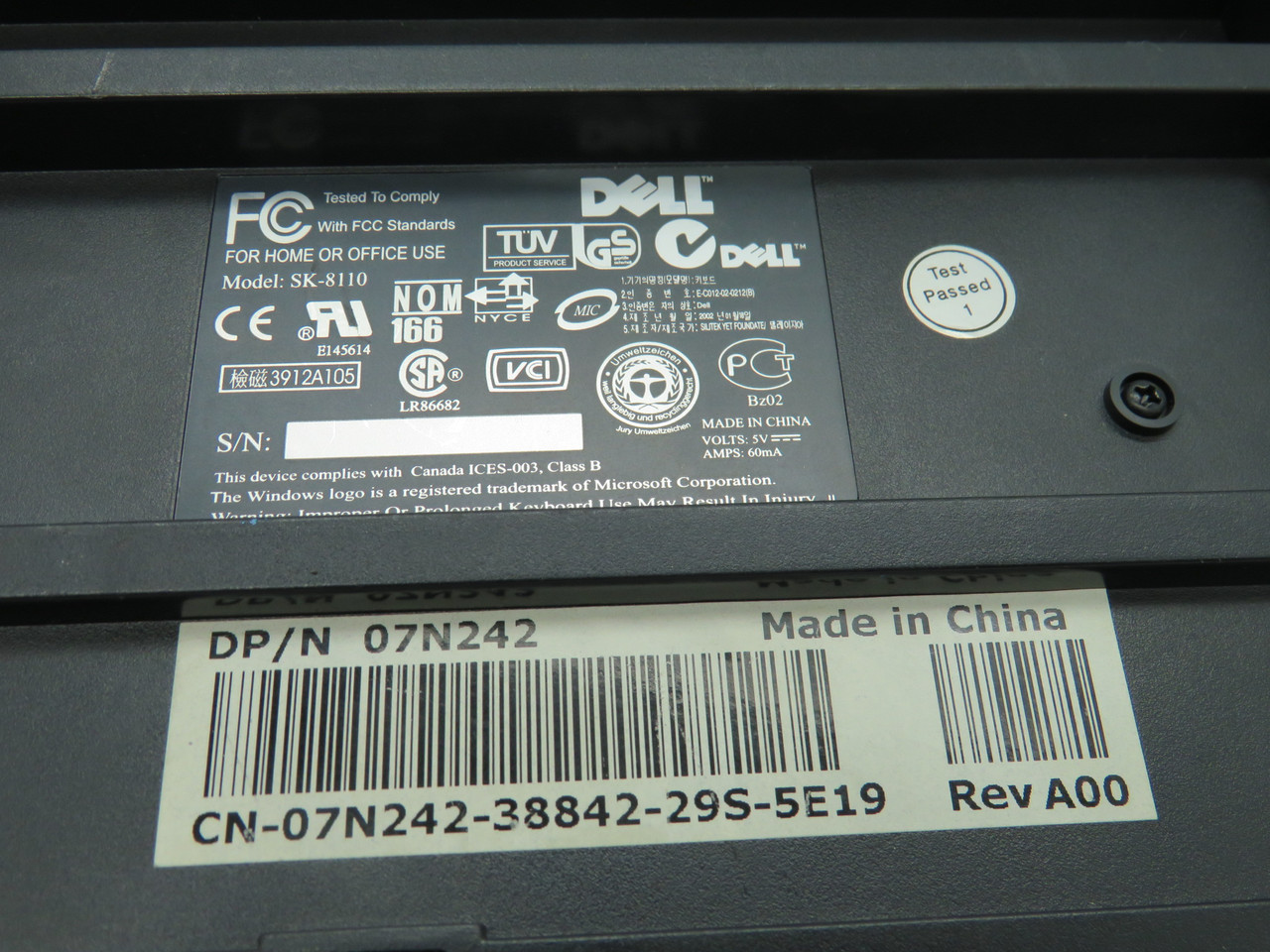 Dell 07N242 Keyboard SK-8110 USED