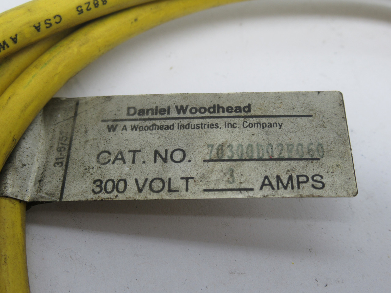 Daniel Woodhead 70300D02F060 Cable w/ Female Connector 300V 3A USED