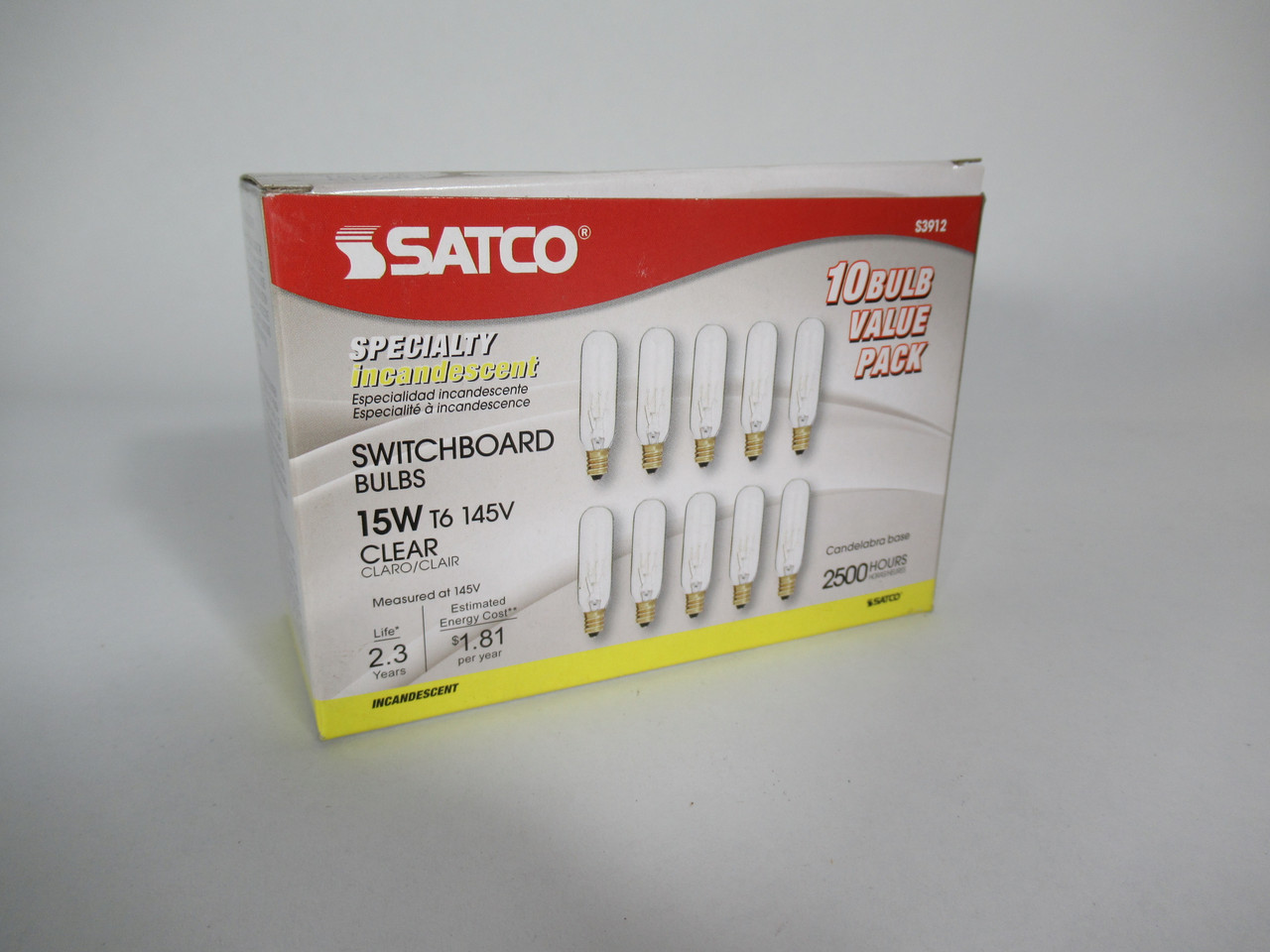 Satco S3912 Switchboard Bulb 15W 145V Clear 10 PACK NEW