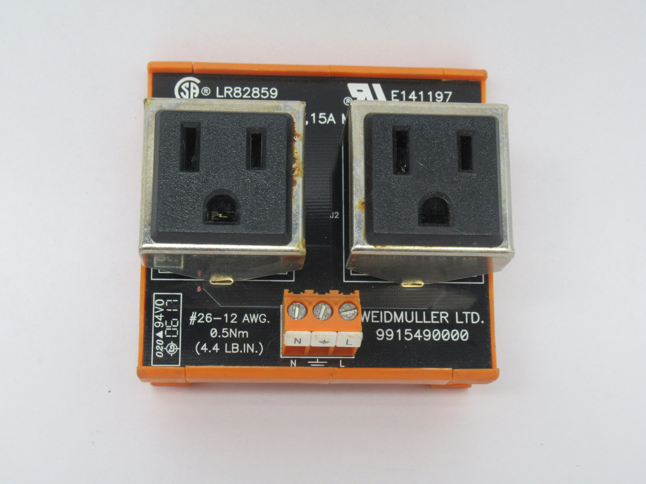 Weidmuller 9915490000 Duplex Outlet Module 125V 15amp USED