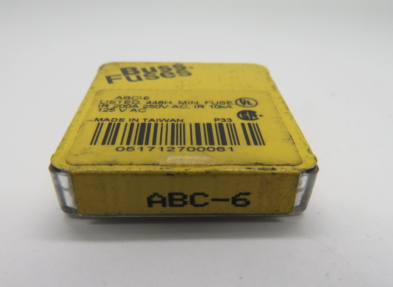 Bussmann ABC-6 Fast Acting Fuse 6A 250V 5 PACK DMG CASE NEW