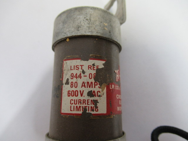 Aeroflex 944-080 HRC Form II Bolt On Fuse 80Amp 600V USED