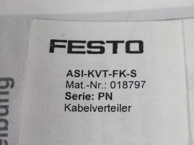 Festo 018797 ASI-KVT-FK-S Cable Distributor 75VDC 60VAC ! NWB !