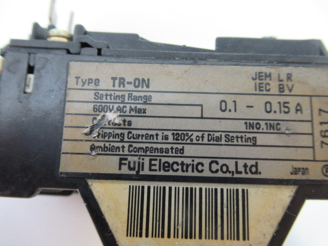 Fuji Electric TR-0N Overload Relay 600V 0.1-0.15A 1NO 1NC USED