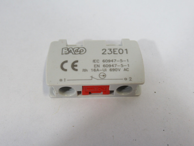 Baco 23E01 Contact Block 690VAC 16Amp 1NC Black Plunger USED