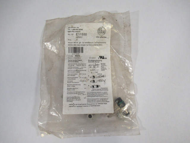 IFM Efector E11550 Male Circular Connector 3 Position 4A 32V MOSA M8 NWB