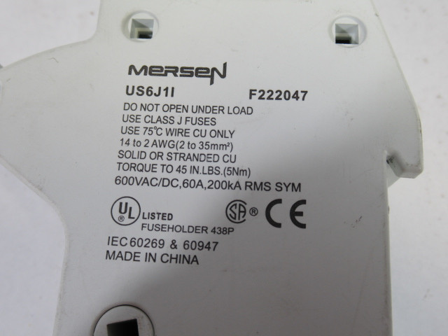 Mersen Ferraz Shawmut US6J1I Fuse Holder Class J 60A 600VAC/DC 200kA 1-Pole USED