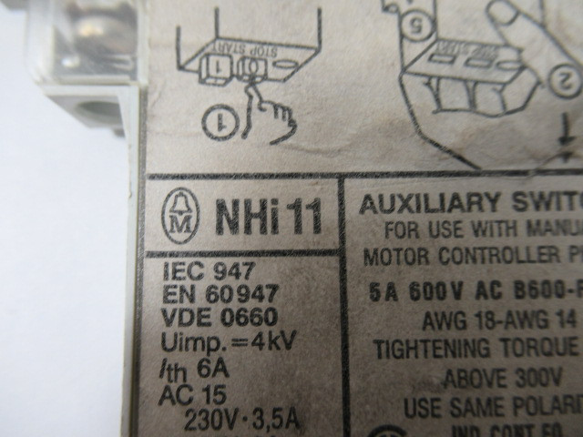 Klockner-Moeller NHi11 Auxiliary Contact 600VAC USED
