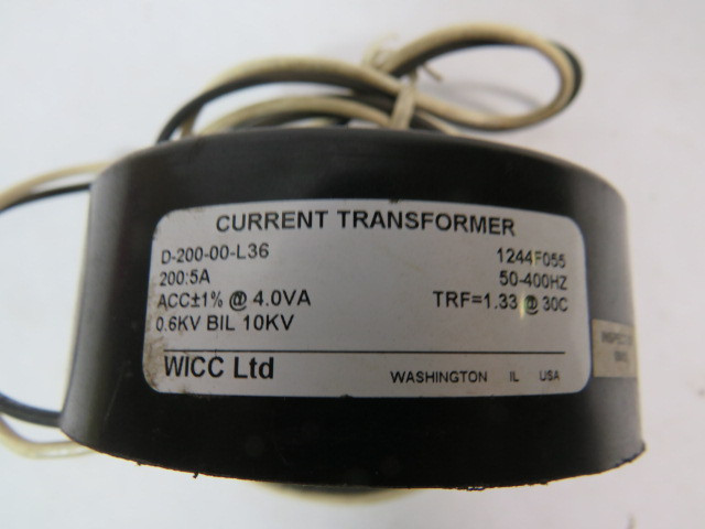 Wicc D-200-00-L36 Current Transformer 200:5A 4 VA PRI 0.6KV SEC 10KV USED