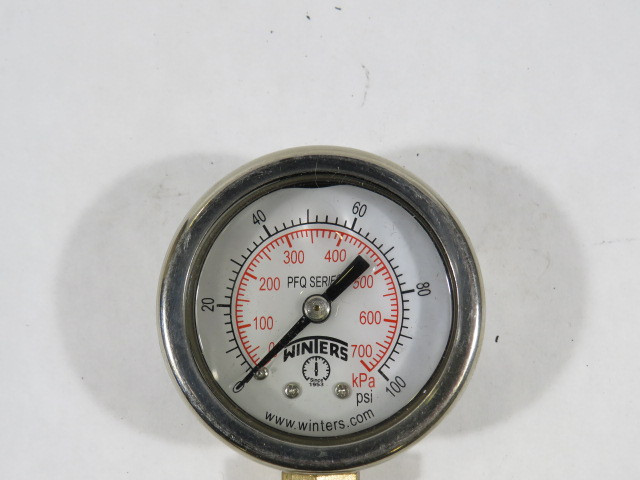 Winters PFQ2411R1R11 0-100psi 0-700kPa Pressure Gauge Bottom-Mount USED