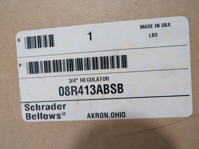 Schrader Bellows 08R413ABSB Regulator 250PSI Max 3/4" Ports ! NEW !