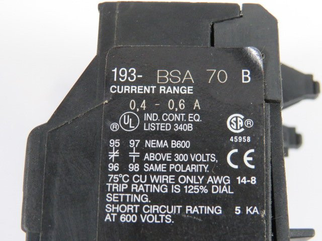 Allen-Bradley 193-BSA70 Series B Overload Relay 0,4-0,6A 600V USED