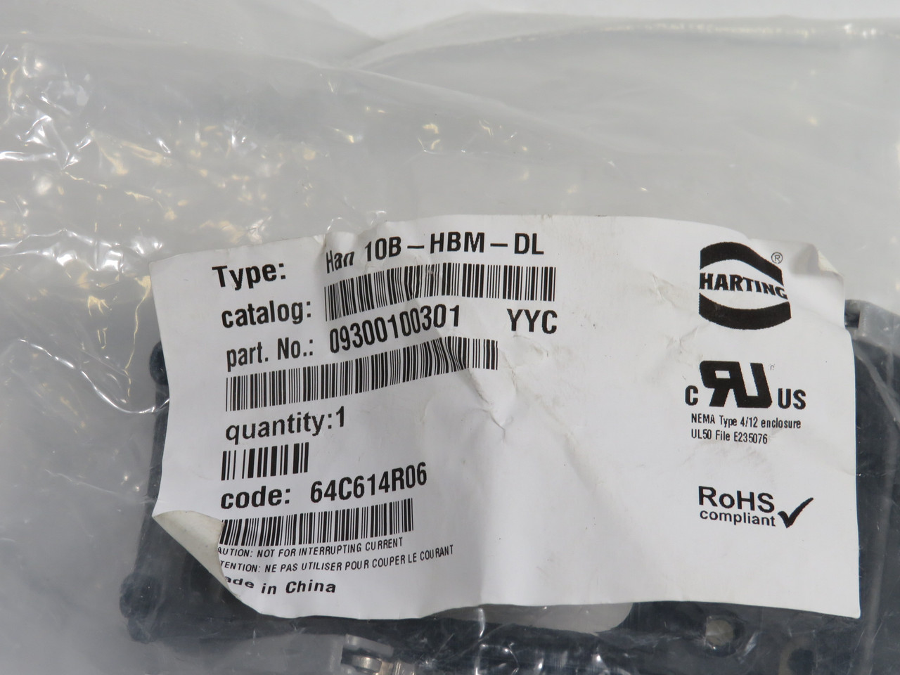 Harting 09300100301 10B-HBM-DL Connector Hood Locking Lever  NWB