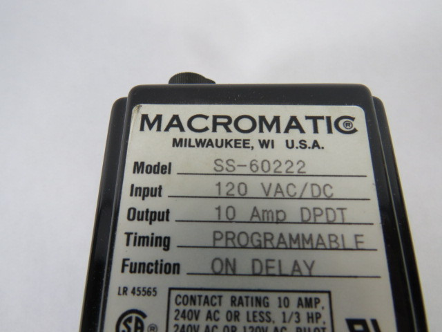 Macromatic SS-60222 Time Delay Relay 0.1sec-120min 120VAC/DC 10A 8-Pin USED