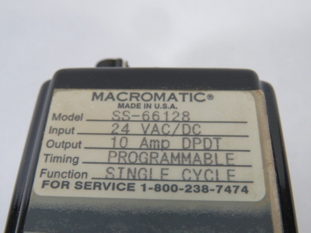 Macromatic SS-66128 Single Cycle Relay 0.1sec-120min 24VAC/DC 10A 11Pin USED