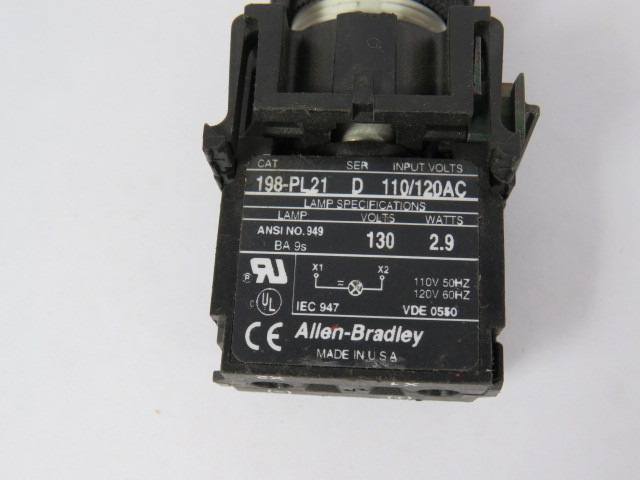 Allen-Bradley 800EP-P4-4DL5 Red Diffuser Style Pilot Light USED